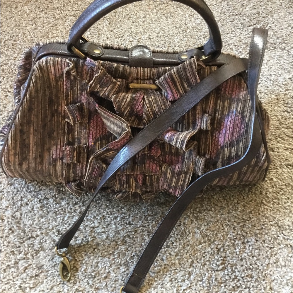Jessica Simpson Brown Ruffled Top-Handle Bag - Picture 2 of 6
